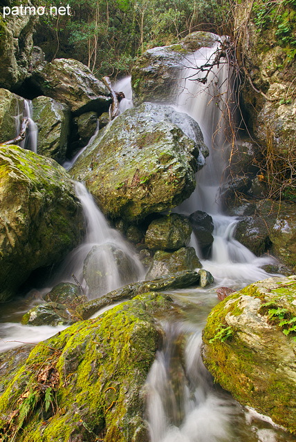 Photo d'un ruisseau cascadant  travers les rochers  Saparelle en Haute Corse