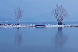 Image du lac d'Annecy  l'heure bleue en hiver